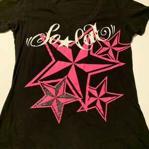 RARE Y2K So Cal Affliction Style Shirt Black/Pink Bling 2000s Grunge Skater Star